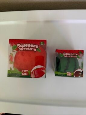 Squeeze Strawberry & Watermelon Squeeze Toys - Red & Green set